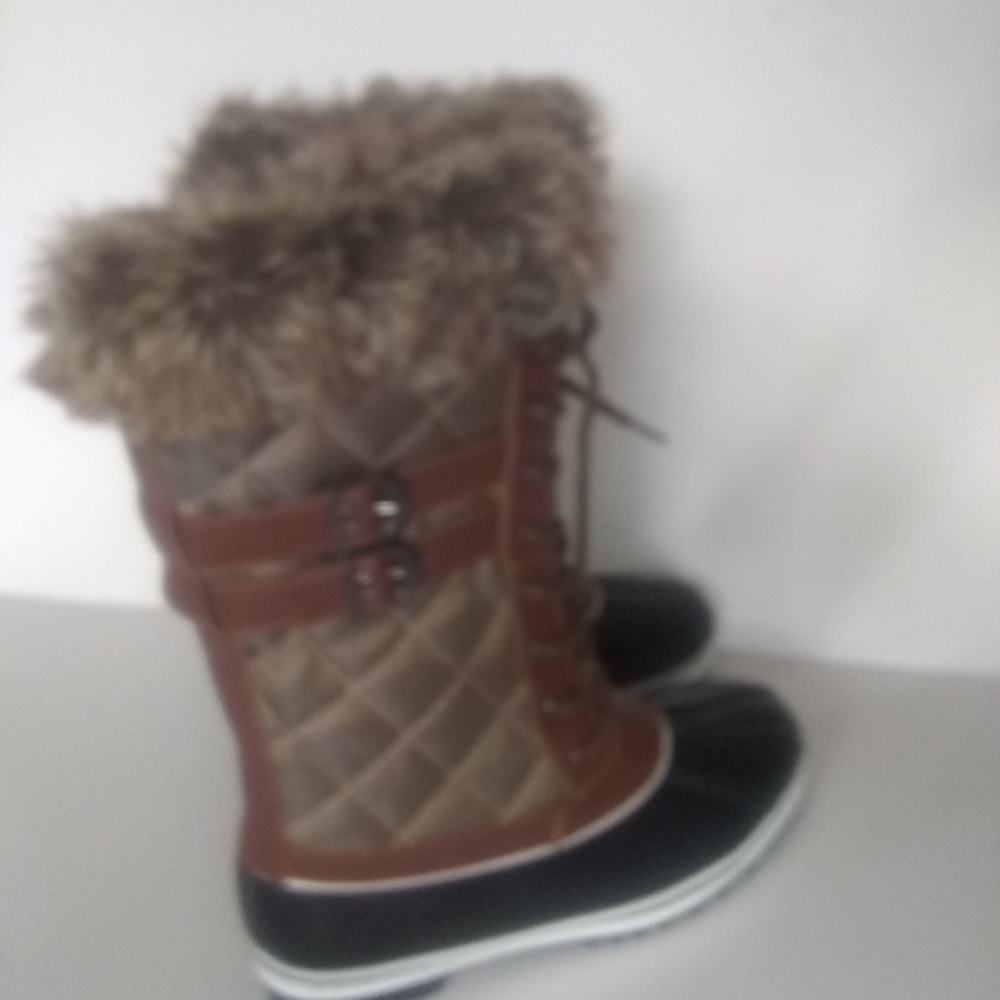 NEW 3M THINSULFATE Insulation Water Resistant Brown Black Fur Boots SZ 8 - Picture 7 of 11